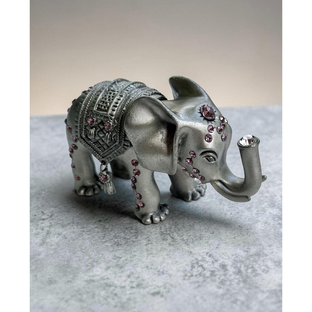 Ciel Collectables Bejeweled Elephant Trinket Box Silver Pink